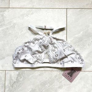Savage X Fenty Broderie Lace Halter Bralette - Angel White